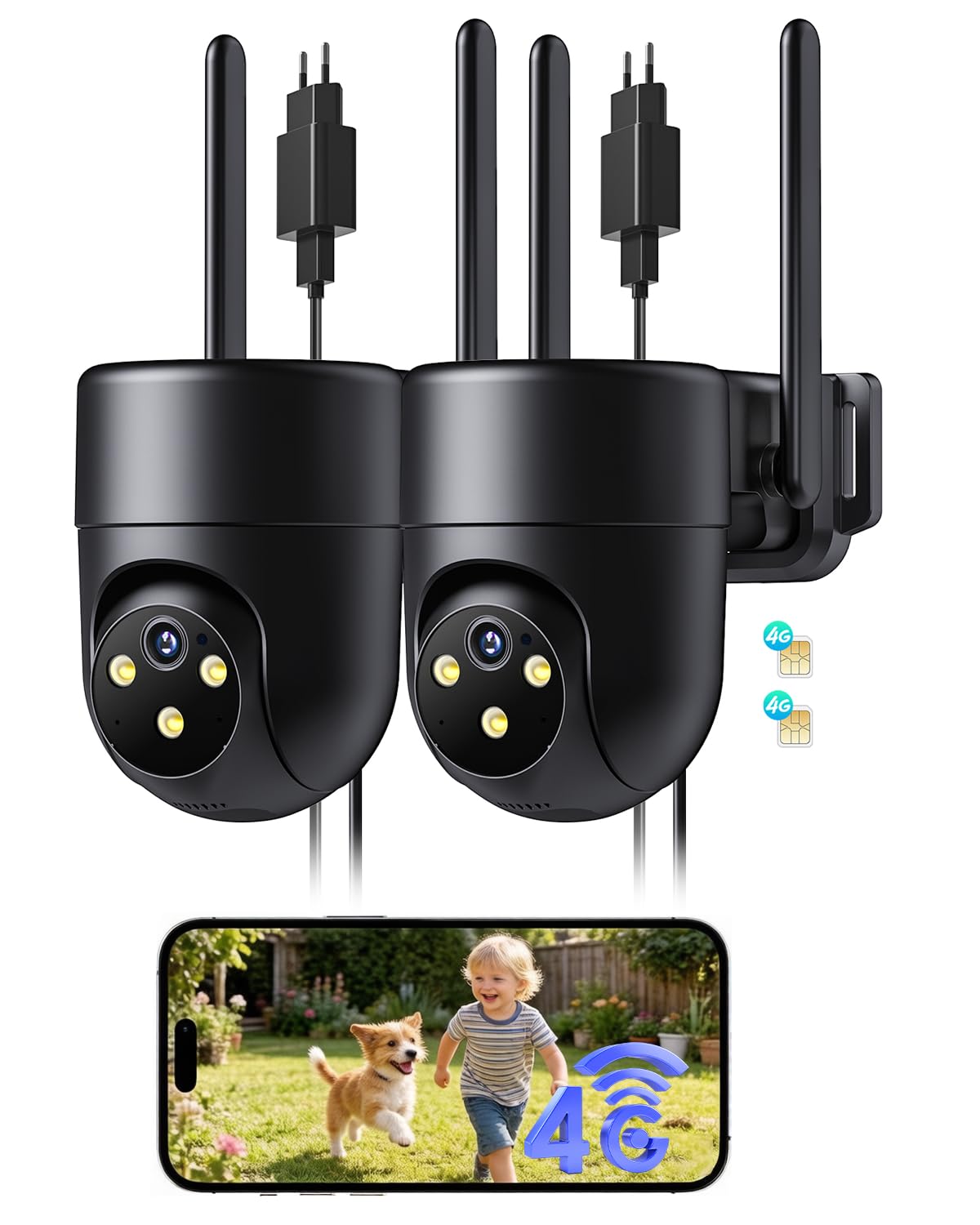 4G LTE Cámara Vigilancia Exterior con Tarjeta SIM, 24/7 Cámara con SIM y Visión Nocturna en Color 2K, Detección Humana con IA, PTZ 360°, Audio Bidireccional