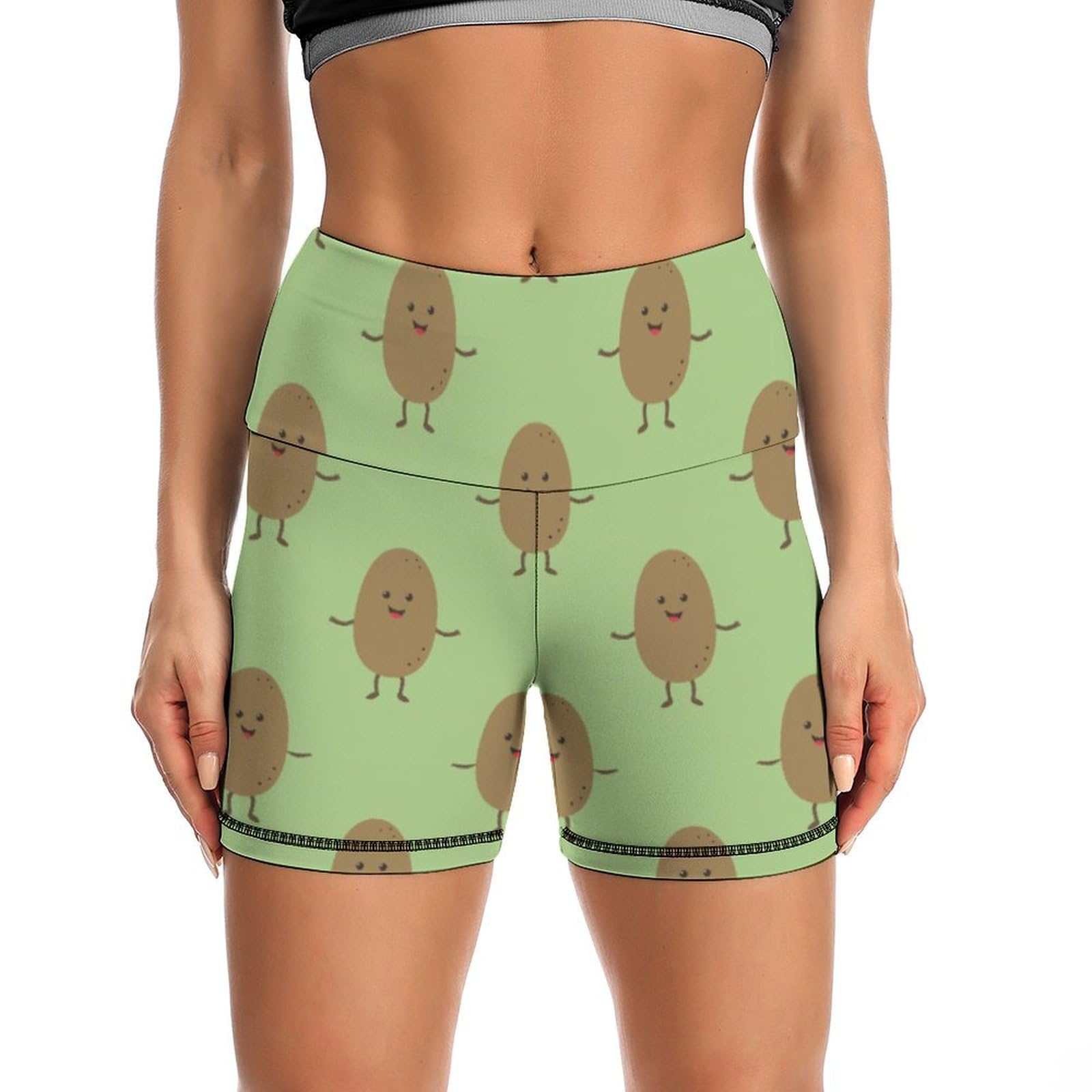 JYYAU Garden Potatoes Pattern High Waist Yoga Shorts for Women Athletic Shorts Leggings Running Pants Black