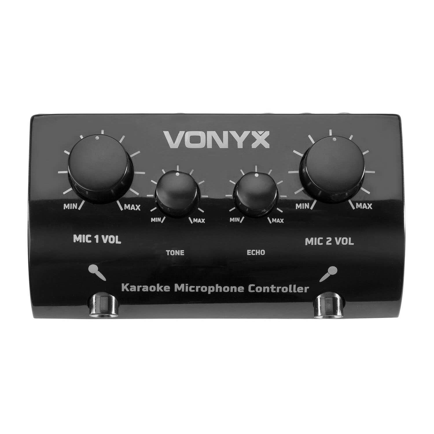 SkyTec AV430B Table de Mixage Écho Karaoké 2 Canaux avec 2 Microphones - Noir, Mixeur Sonorisation, Micros Filaires, Mélangeur à Écho Réglable, Soirée Karaoké, Contrôle Microphones, Jack 6,3mm