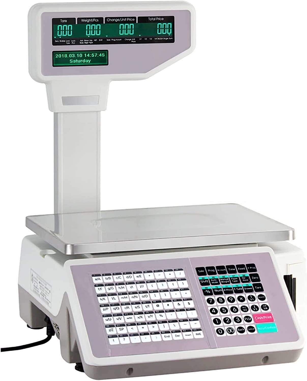 MYUYEE Digital Price Label Printing Scale, 30Kg/66Lbs Capacity, Dual Lcd Display, Weighing & Thermal Printer For Supermarkets & Retail Stores