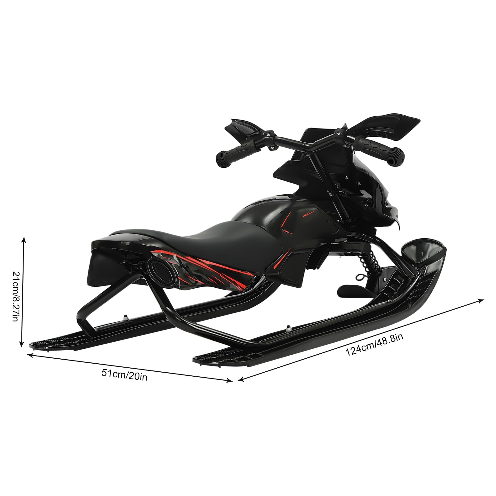Trineo de nieve completo con frenos de emergencia, asiento ajustable 80 kg, cuerda de tracción con suspensión
