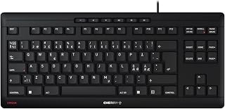 CHERRY Stream Keyboard TKL, Kabelgebundene Tastatur ohne Nummernblock, Pan-Nordisches Layout (QWERTY), Leiser Tastenanschlag, Einzigartiges Tippgefühl, Schwarz