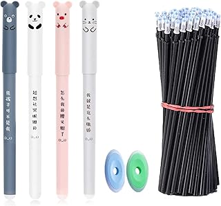 Yooamz Erasable Gel Pens, 4 Pcs Cute Animal Gel Ink Pens, 0.5mm Erasable Pens, Rub Out Pens with 20pcs Refills, Black Ink Gel Pen Writing Pens for Student Stationery Office Supplies (Black Ink)
