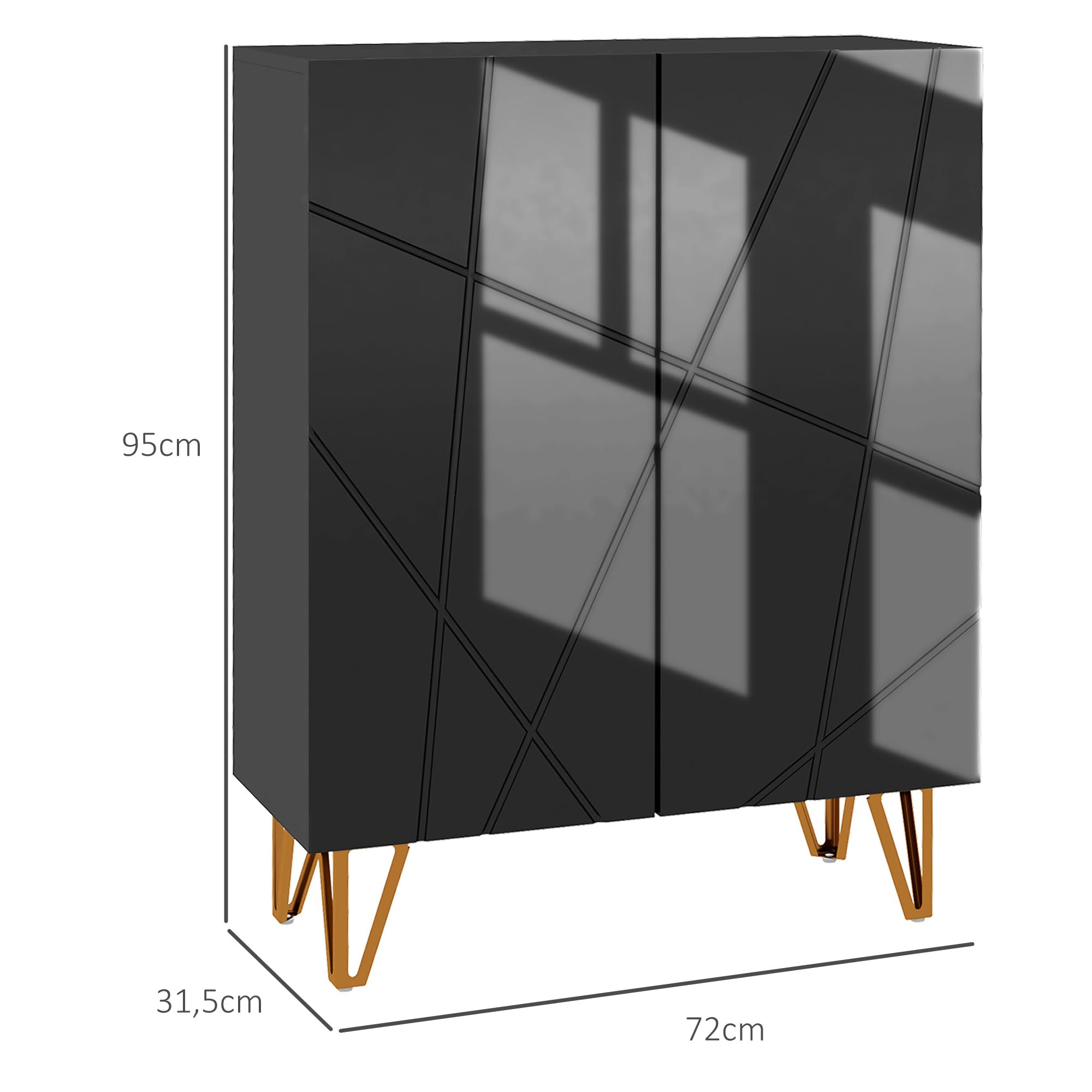 HOMCOM Meuble à Chaussures à Haute Brillance 2 Portes Noir Laqué | Meuble de Rangement à Chaussures pour 15 à 20 Paires, Charnières à Fermeture Douce, Étagères Réglables
