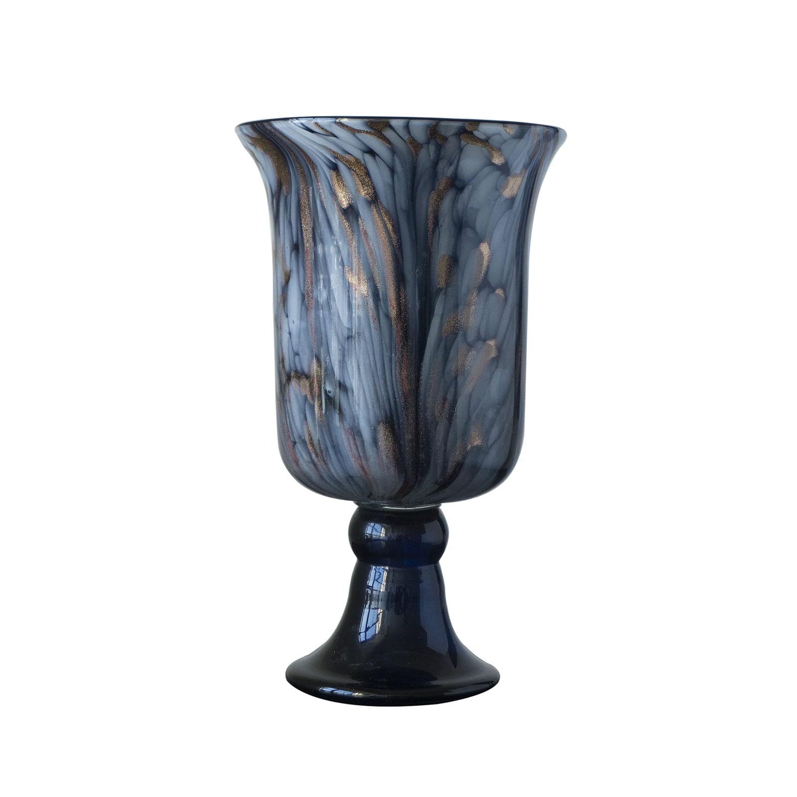 Art Tall Vase, Fashion Home Decoration Vase with Base, Ornament for Hydroponic Flowers or Dried Flowers, Glass, Round, Size 19 * 19 * 31CM(Size:19 * 19 * 31CM,Color:Dark blue)