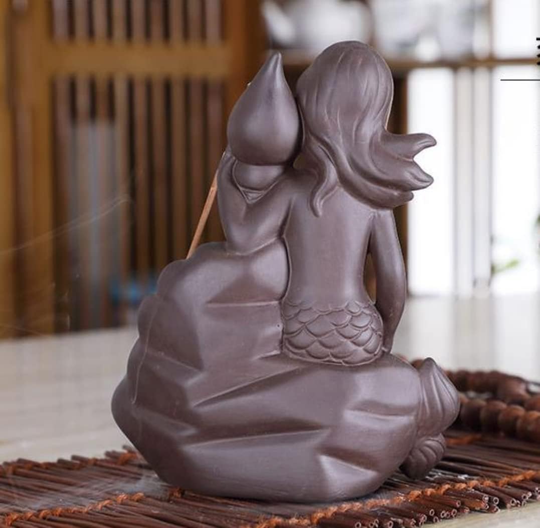 Creative Purple Sand Mermaid Backflow Incense Burner Agarwood Sandalwood Incense Holder Zen Aromatherapy Censer for Home Office Decor