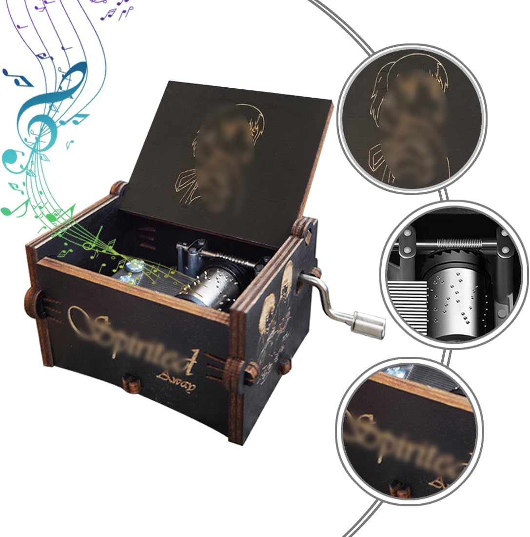 Bolunlun Spirited Away's Music Box, Wooden Hand-cranked Music Box, Wooden Toys for Anime Fans, Gifts for Girlfriends and Children, Valentine's Day, Birthdays, Halloween and Christmas.