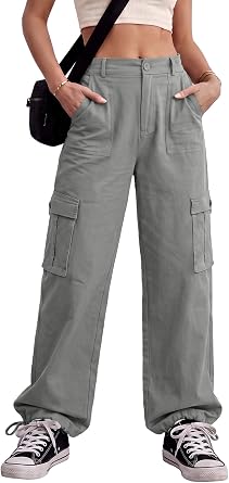 Lepunuo Womens High Waisted Cargo Pants Travel Y2K Streetwear Baggy Stretchy Pants with 6 Pockets Drawstring Ankle Cuffs