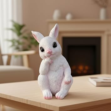 Easter Bunny Statue, Resin Decoration, Cute Rabbit Figurine for Home Yard Garden Easter Decor (Bunny Thinking)
