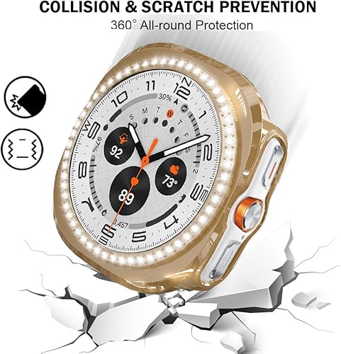 Vista 22 de Correas compatibles con Samsung Galaxy Watch FE / 5/4 de 1.575 pulgadas, correa de metal con diamantes de imitación brillantes de 0.787 pulgadas