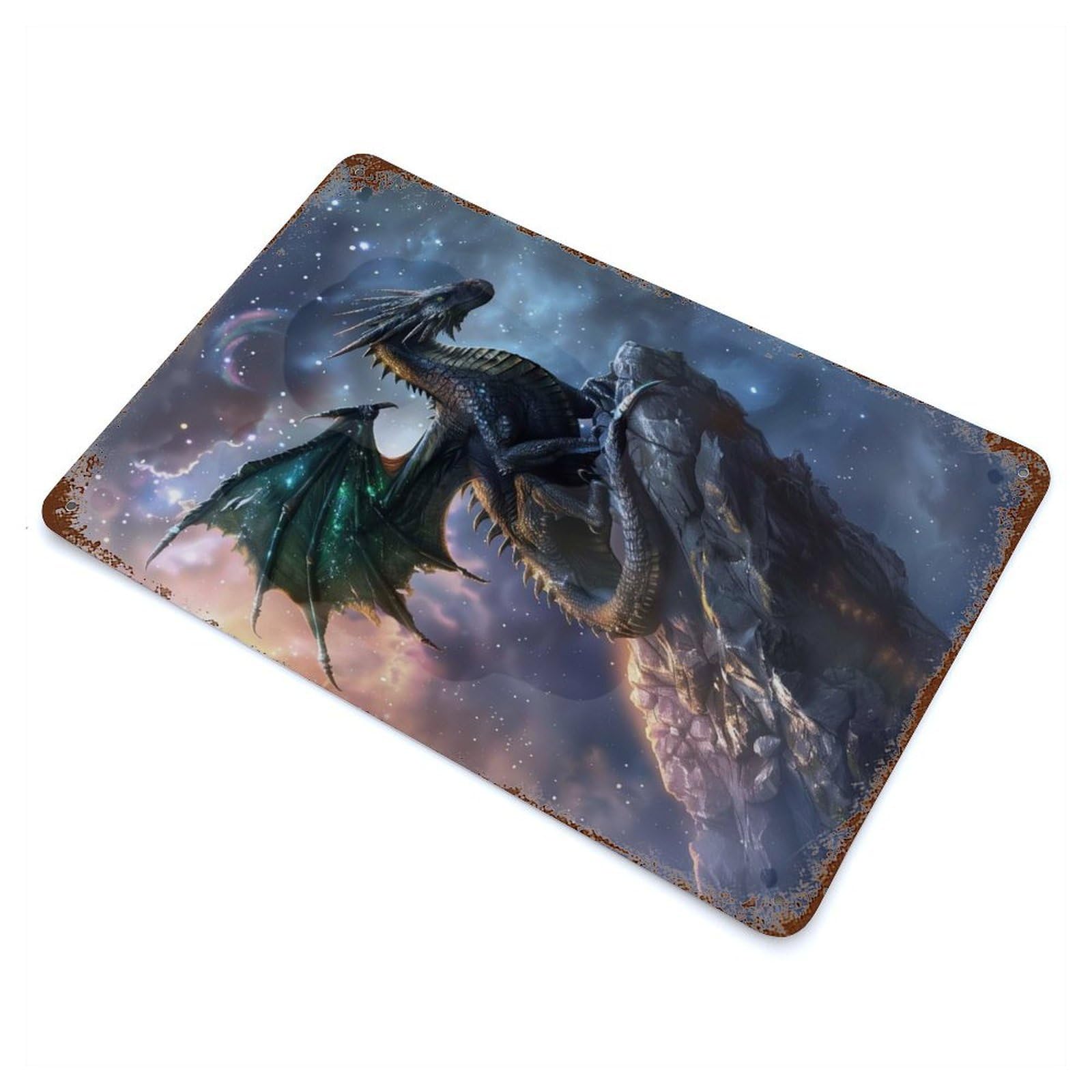 Mystical Dragon On Rock Rusty Metal Tin Sign 11.8"x7.9", Rustic Home Decor for Living Room, Hallway And Home Decor