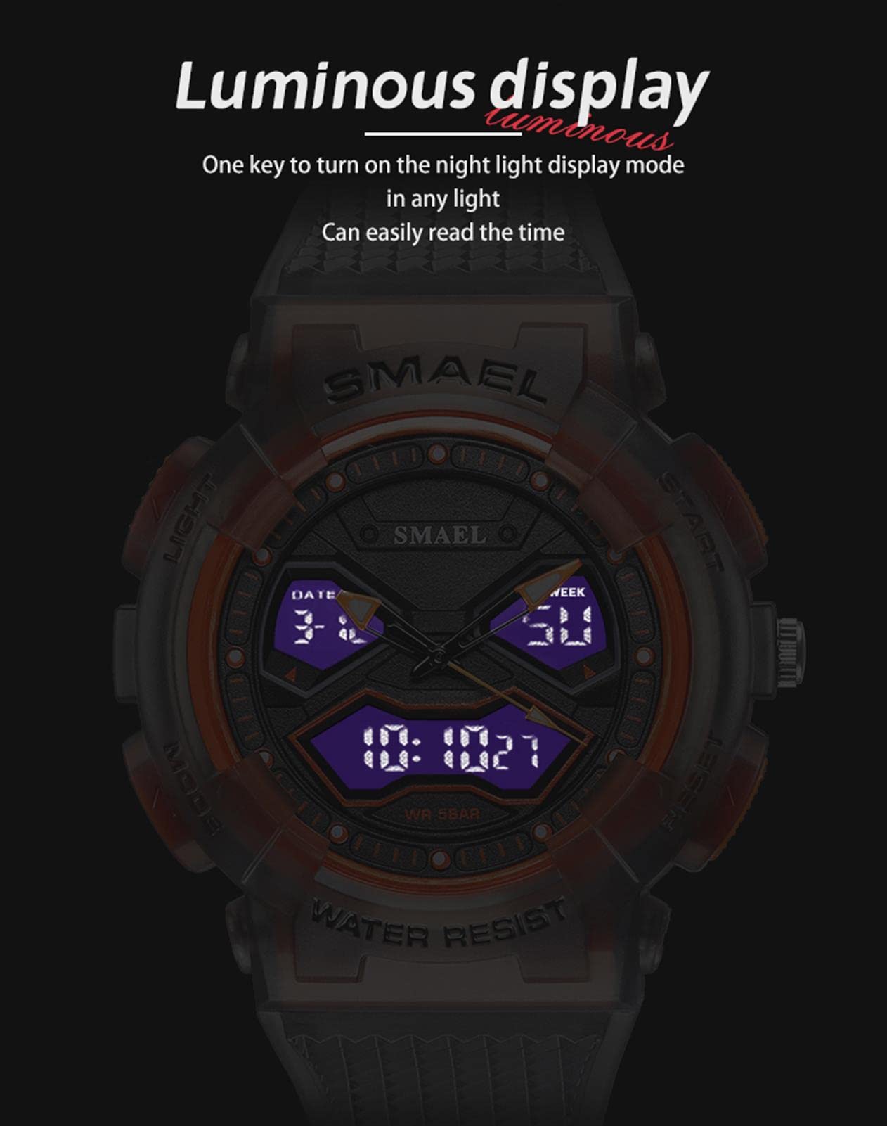Montre Homme Digitale Outdoor Sport Grand Cadran Militaire Multifonction Étanche Montre LED Lumière Alarme Calendrier Date Montre