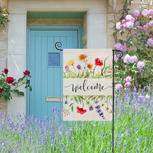 Fiberomance Welcome Spring Garden Flag 12X18 Inches Watercolor Floral Spring Flag Summer Flag Vertical Double Sided Yard Flag Porch Flag Outdoor Decoration Decorative Home Décor #TOP1