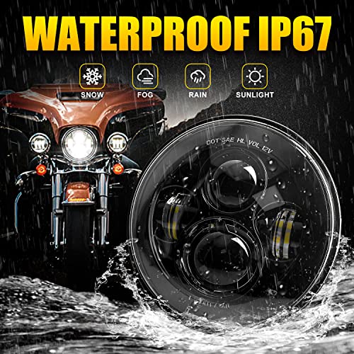 Dot Approved 7Inch Black Led Headlight Compatible With Motorcycle Tour,Fld,Softail Heritage,Street Glide,Road King,Electra Glide,Yamaha V-Star Road Star Wrangler #TOP5