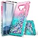 Note 9 Case, Galaxy Note 9 Glitter Case w/[Full Coverage Soft Screen Protector], NageBee Liquid Quicksand Waterfall Flowing Sparkle Bling Diamond Girls Cute Case for Samsung Galaxy Note 9 -Pink/Aqua