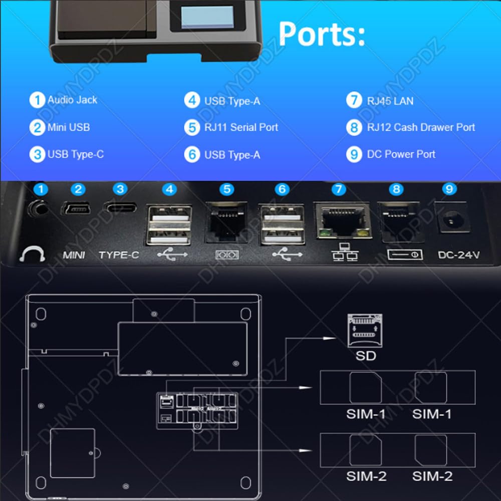 Registratore di Cassa Touch Screen da 10.1 Pollici,registratore di Cassa Pos,Terminale POS Tutto in Uno con Stampante, Personalizzabile Come Uno Smartphone, per Ufficio e Ristorante