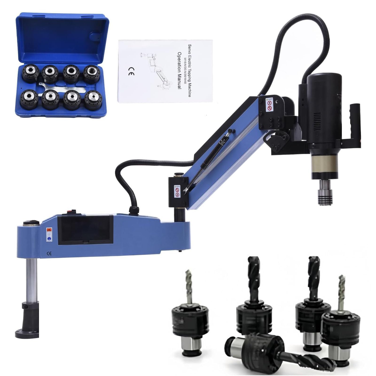 WEIMILOR Pneumatic Tapping Machine, 360° Multi-directions Pneumatic Air Tapper Universal Flexible Arm Drilling Threading Machine M3-M16 Tap Collets with Taps