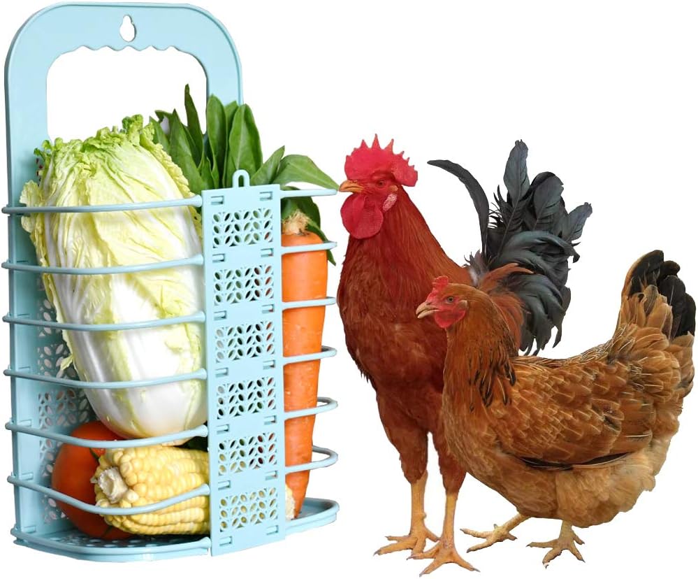 Chicken Vegetable Basket Chicken Veggie Ball Fruit Veggie Hanging Feeder Toy for Hens Chicken Coop Toys for Hens Blue