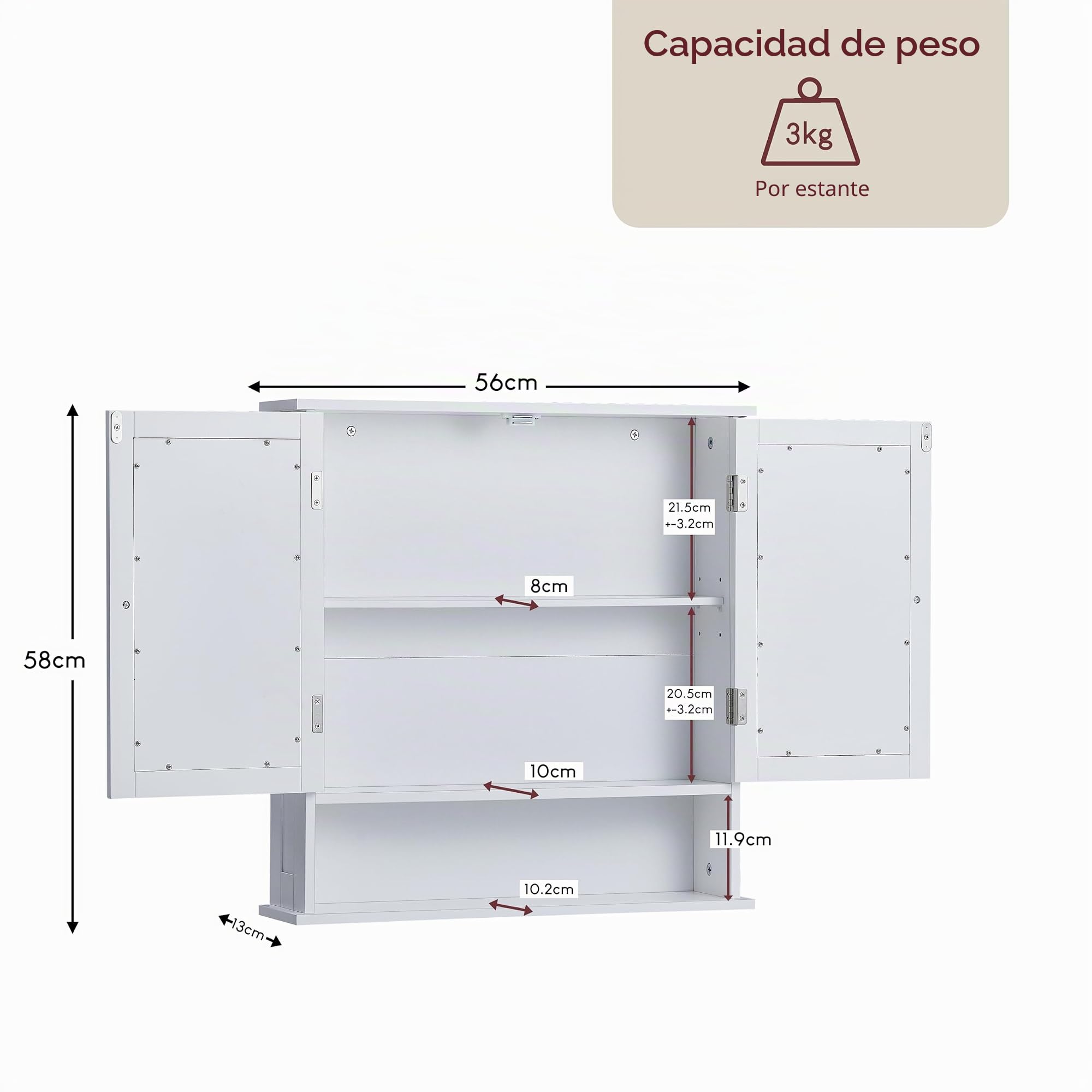 Mueble de baño Bath Vida, Doble Puerta, Madera, Color Blanco.