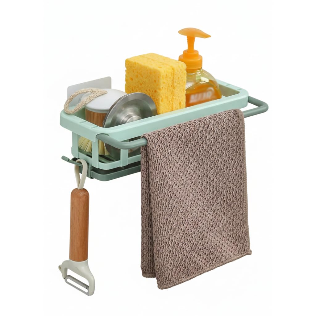 Retractable Sink Organizer & Drying Rack | Adjustable Hanging Sponge Holder | Expandable Kitchen Sink Storage Tray for Soap & Scrubbers | Kitchen Storage Organizer. (Pack of 1)