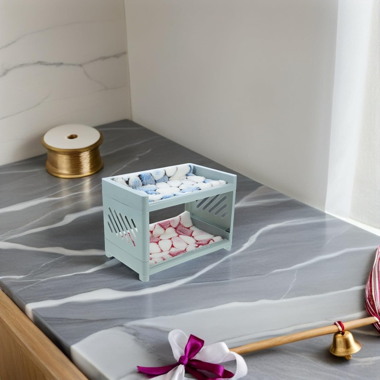 Mobestech 2 Sets Double-Layer Hamster Hideout Bed with Mats and Blankets Small Animal Hideaway Nest Soft Comfortable Pet House for Rat Cage Accessories Random Random Color