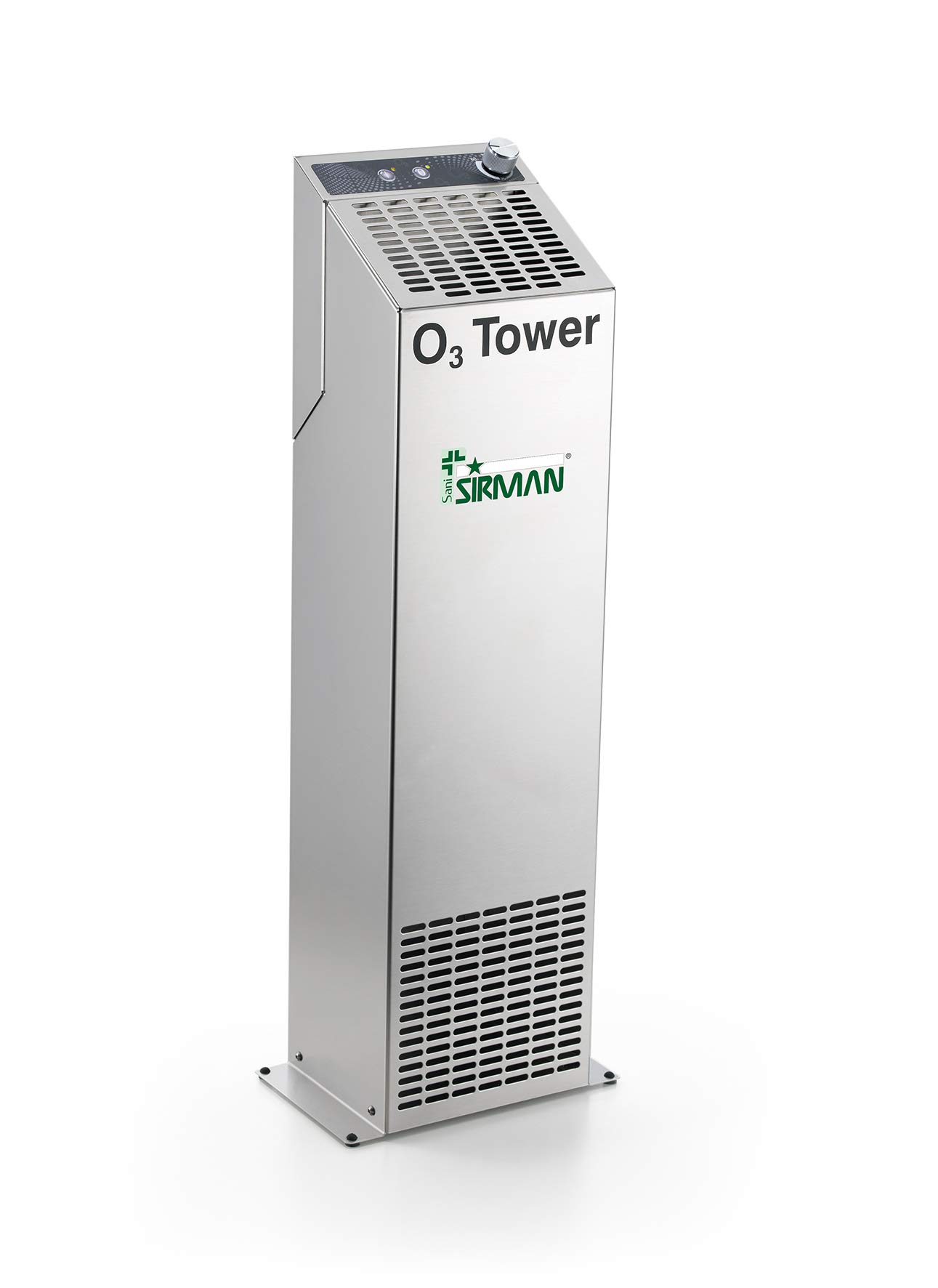 SIRMAN | OZONIZZATORE per Ambienti da pavimento SaniSirman O3 TOWER 28 TOP in Acciaio inox con programmatore digitale e misurazione saturazione| Generatore Ozono a colonna per superfici max 360 mq