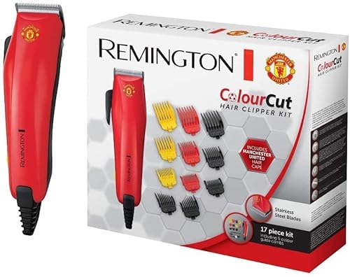 Preisvergleich Produktbild Remington Haarschneidemaschine Colour Cut Manchester United Edition (Netzbetrieben, selbstschärfende Edelstahlklingen, inkl. 17 teiliges Zubehör davon 11 Aufsteckkämme) Haartrimmer Herren HC5038