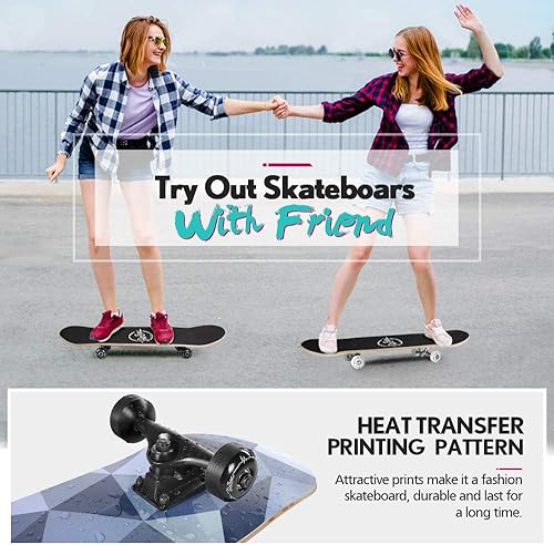 Miniatura 5 de BELEEV Patinetas para principiantes, 31 x 8 pulgadas, patineta completa para niños, adolescentes y adultos, 7 capas de arce canadiense doble patada