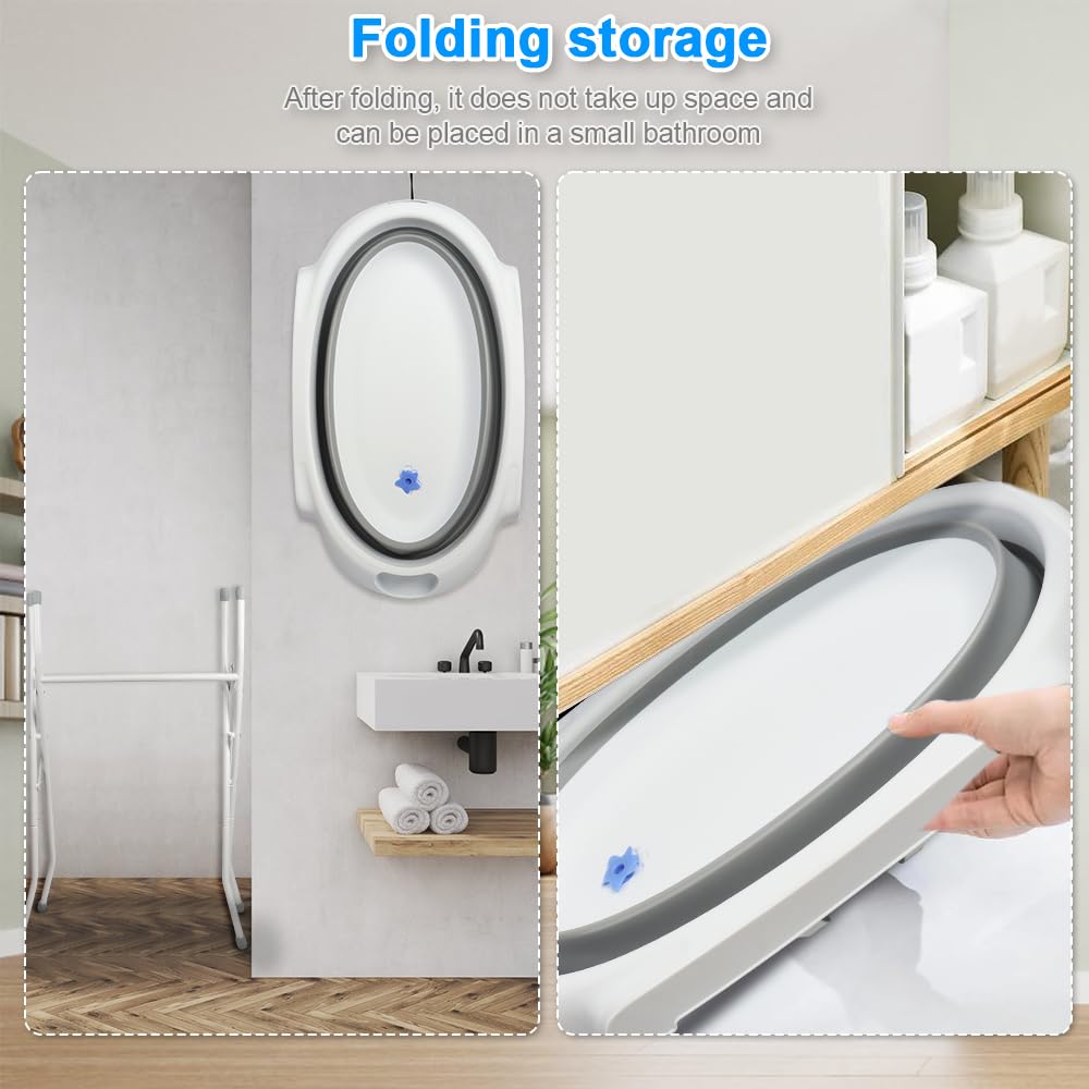 Vasca da bagno per neonati con Supporto - Pieghevole Vasca da Bagno Bambini Fino a 2 anni - Permette una Corretta Postura Della Schiena - Bagno Piacevole Senza Problemi-66 * 61 * 82 cm-grigio
