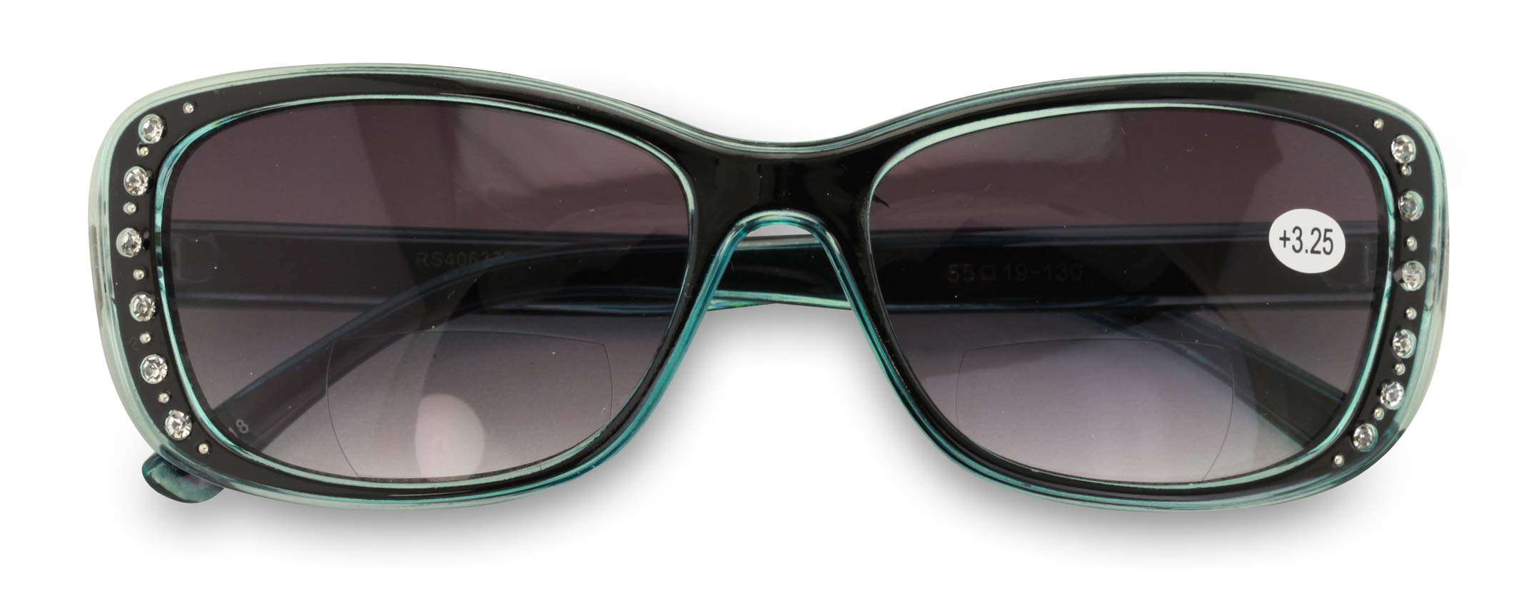 V.W.E. Women Bifocal Reading Sunglasses Reader Glasses Fashion Rhinestone Translucent (Blue, 1.50)