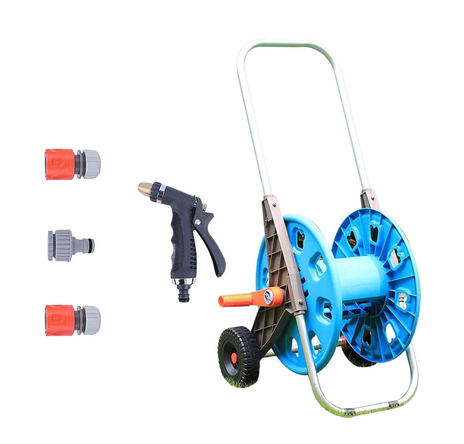iBELL Garden Hose Trolley Stand 50MTR with Copper Spray Nozzle and Hose