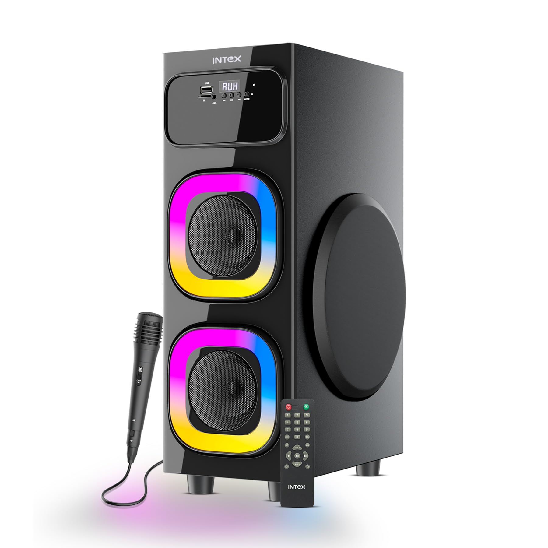 Intex 80W Powerful Dynamic Bass Tower Speaker with Wired Mic | RGB Lights | LED Display & Bluetooth v5.2 | Fully Remote Control (Black, 8" Woofer Size)-image-18