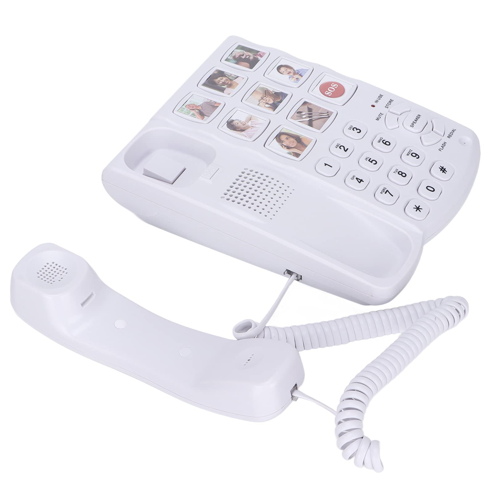 Telefono Fisso, Ld-858Hf Cablato con Pulsante Grande Telefono Fisso con Memoria Foto Telefono con Filo, Supporto per la Composizione a Tasto/Mani Libere, per Anziani