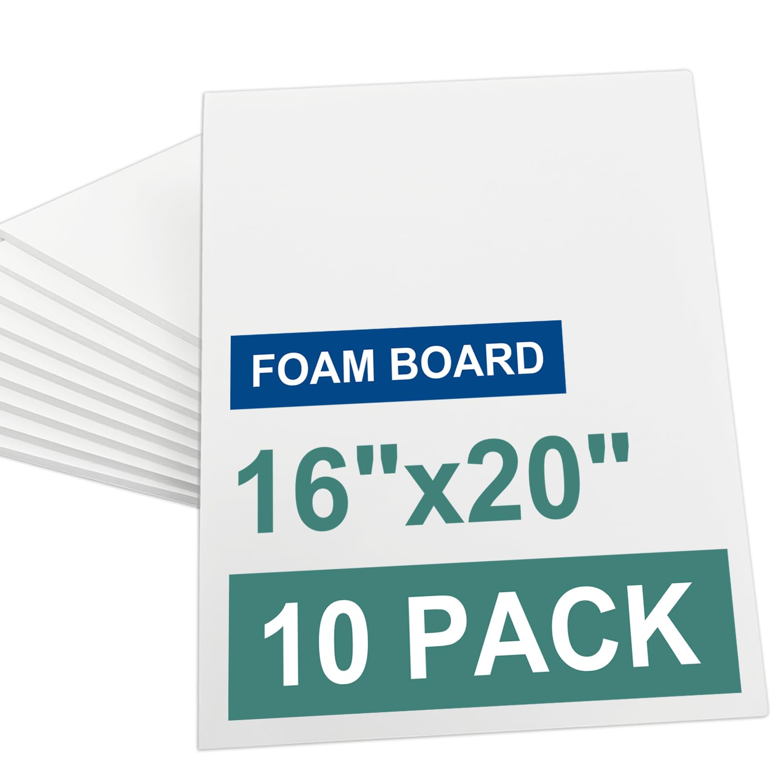 16x20 White Foam Board, 10 Pack Acid-Free Foam Core Poster Board, 3/16 Inch Thick Double-Sided Backing Board for Mounting, Crafts, Presentation, Display, and DIY Projects