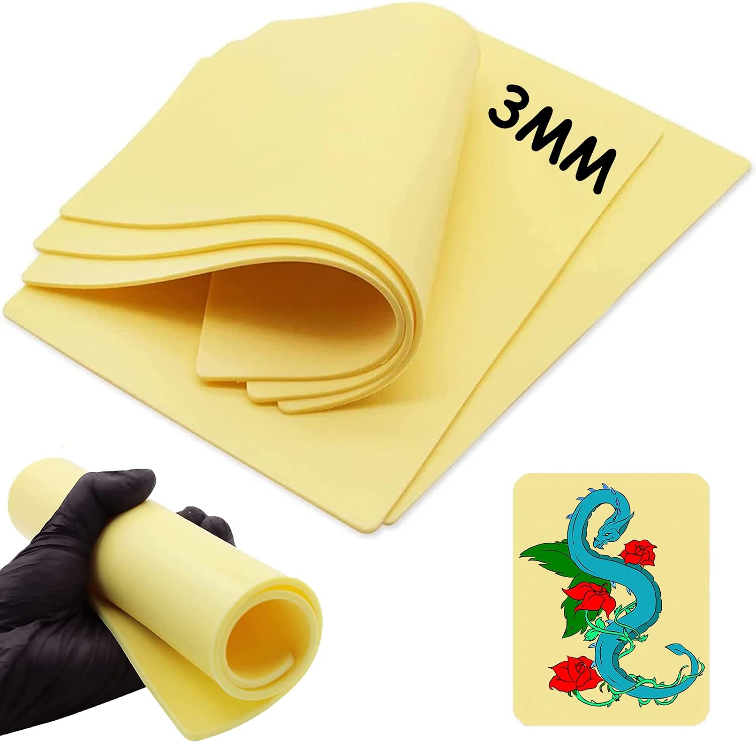 3mm Tattoo Fake Skin Practice - TONBAO 5pcs 8"×12" Tattoo Practice Skins 3mm Double Sides Tattoo Fake Skin Soft Silicone Microblading Practice skins
