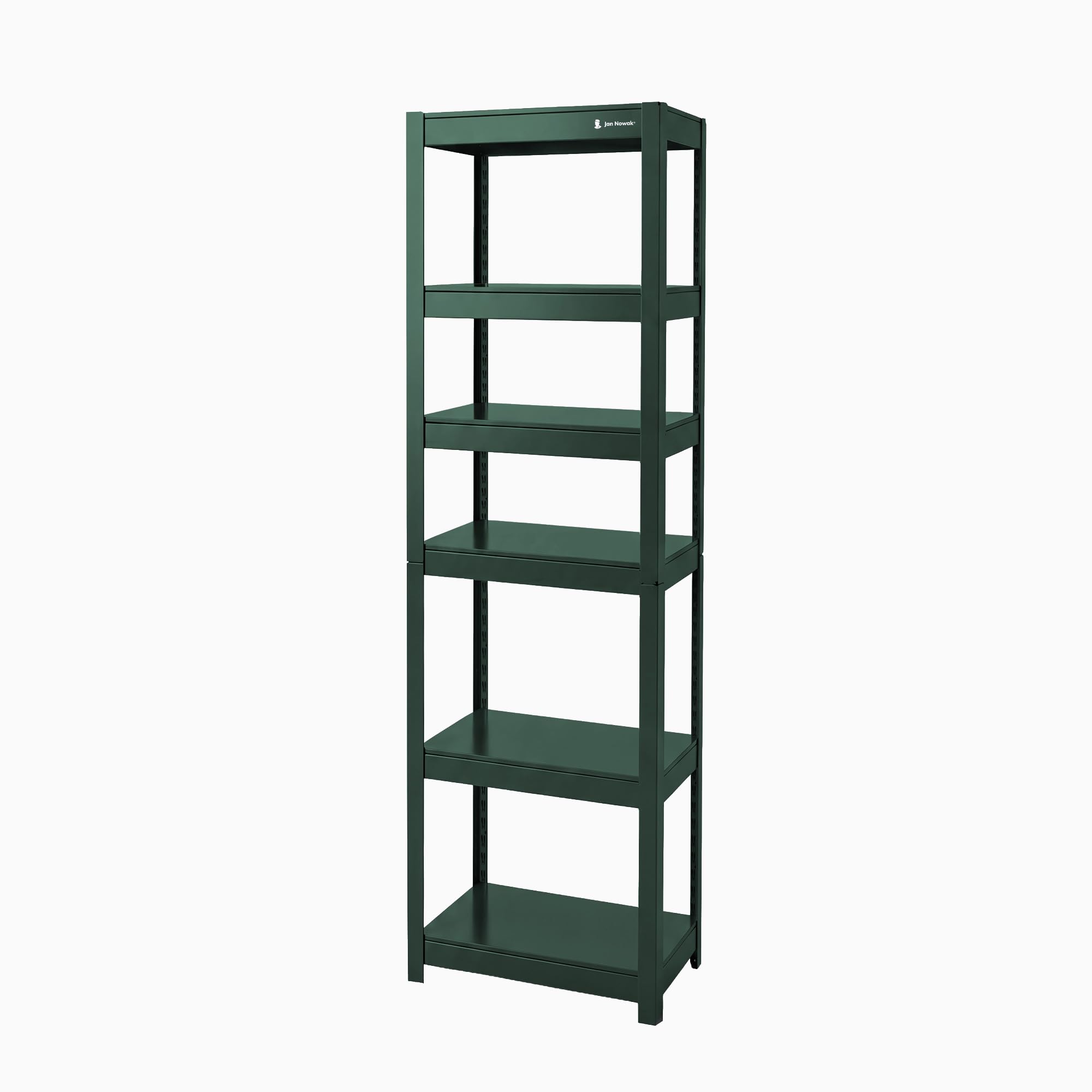 Jan Nowak Metalowy wąski 6 półek regulowanych 50 kg do półki, oszczędność miejsca, warsztat garażowy, magazyn, wytrzymała stal system wtykowy, 200 x 60 x 40 cm