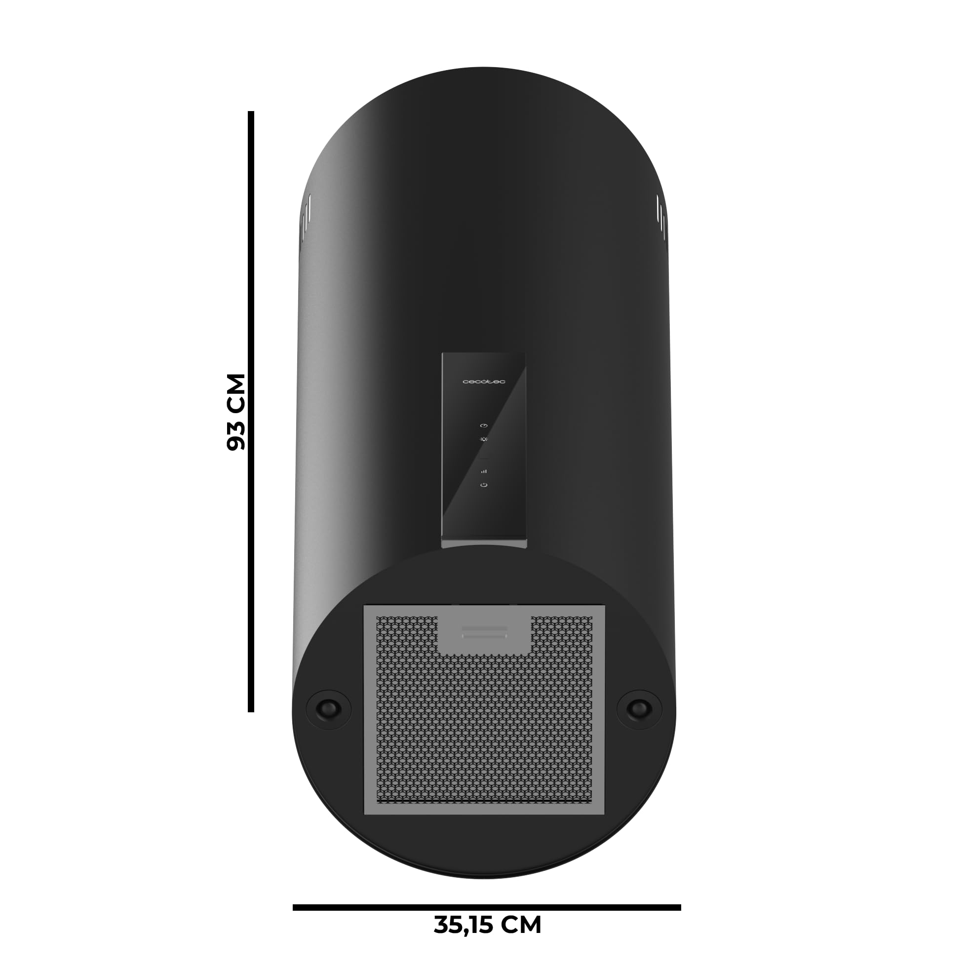 Cecotec Campana Extractora Redonda de Pared 35 cm Bolero Flux DRT 358000 Black A++. Acabado en Negro, Succión 715 m³/h, 2 Velocidades + Función Booster, Filtros de Carbono, Clase A++, Control Táctil