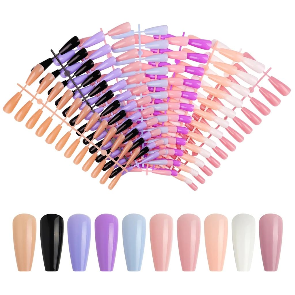 Colorful Multicolor False Nails Long Full Cover Pressed Acrylic Hop Ten Nail Tools
