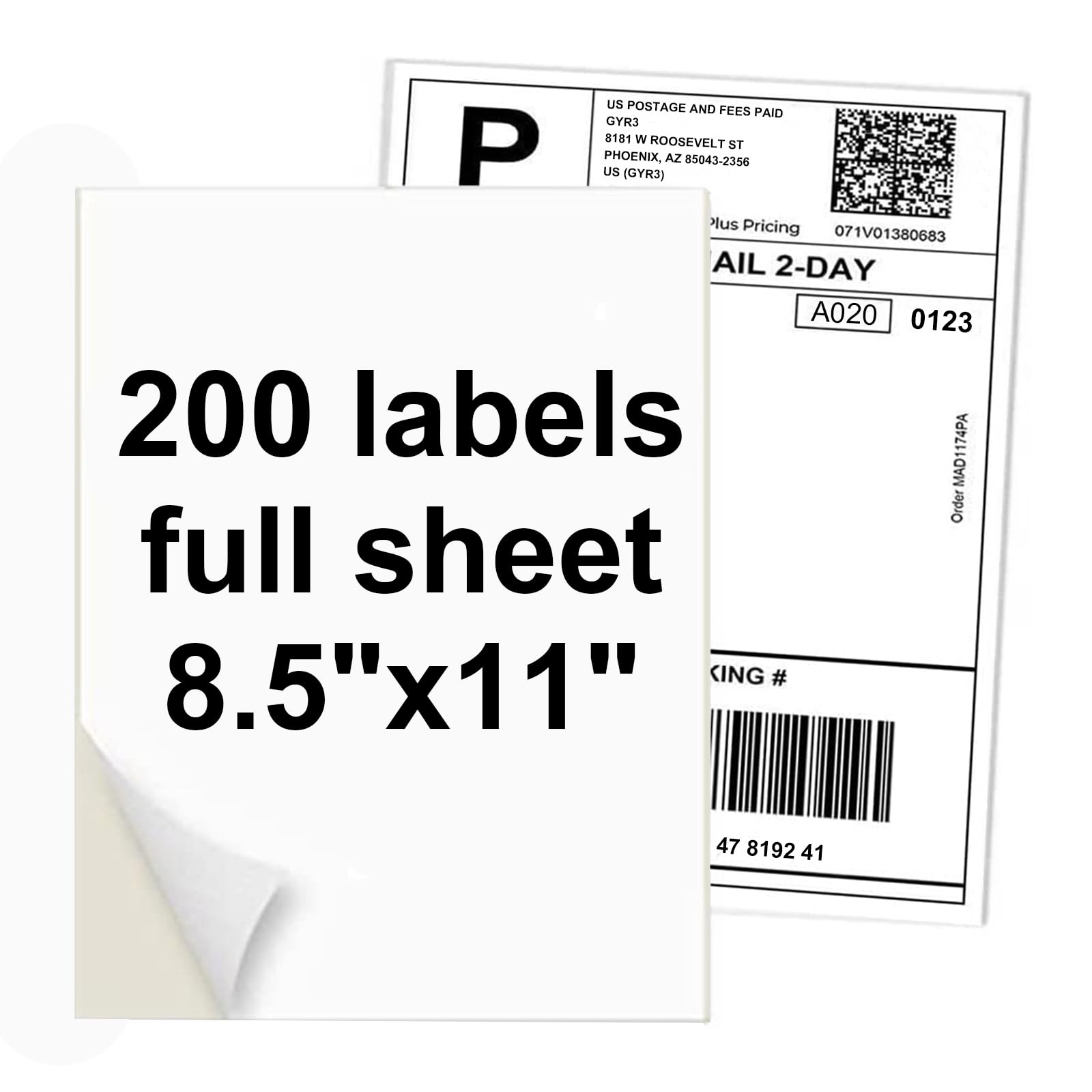 Full Sheet Sticker Paper for Laser &amp; Ink Jet Printers, 8.5" x 11" Full Sheet Address Shipping Label, 200 Sheets 200 Labels