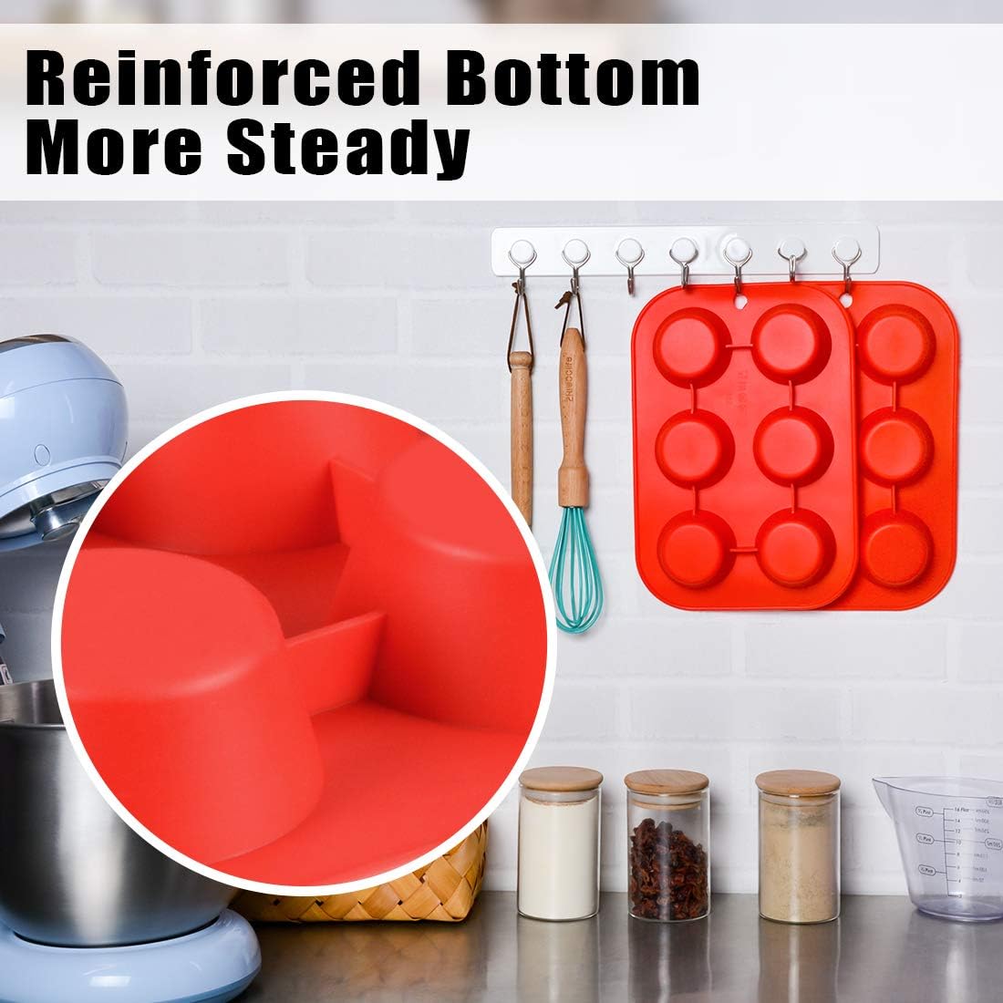 CAKETIME Silicone Muffin Pan Cupcake Pans - 6 Cups Regular Size Silicone Baking Molds 2 Pack Nonstick BPA Free