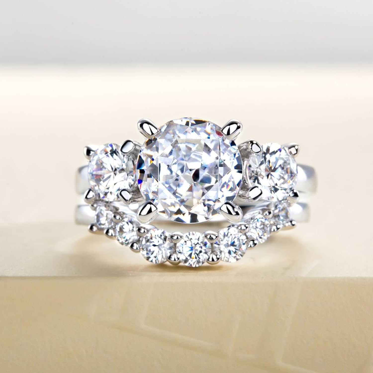 3CT Cubic Zirconia Engagement Ring Round Cut 3 Three Stones CZ Wedding Ring 5A Grade Simulated Diamond Promise Anniversary Ring for Women Size5-9 - Image 5