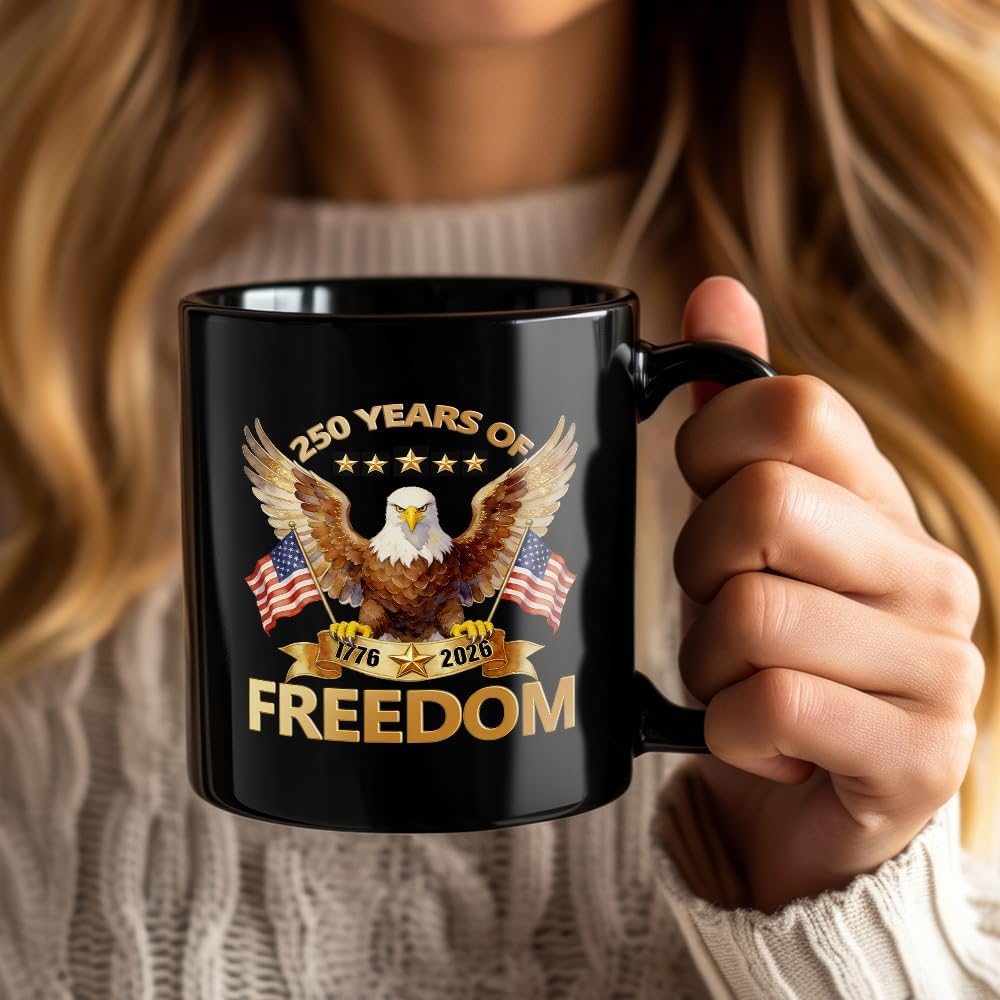 250th Anniversary of America Coffee Mug, USA 250th Anniversary Mug, Novelty Cup Gifts for Men, Women, American Flag 1776-2026 Patriotic Keepsake, American USA Flag Black Coffee Tea Cup
