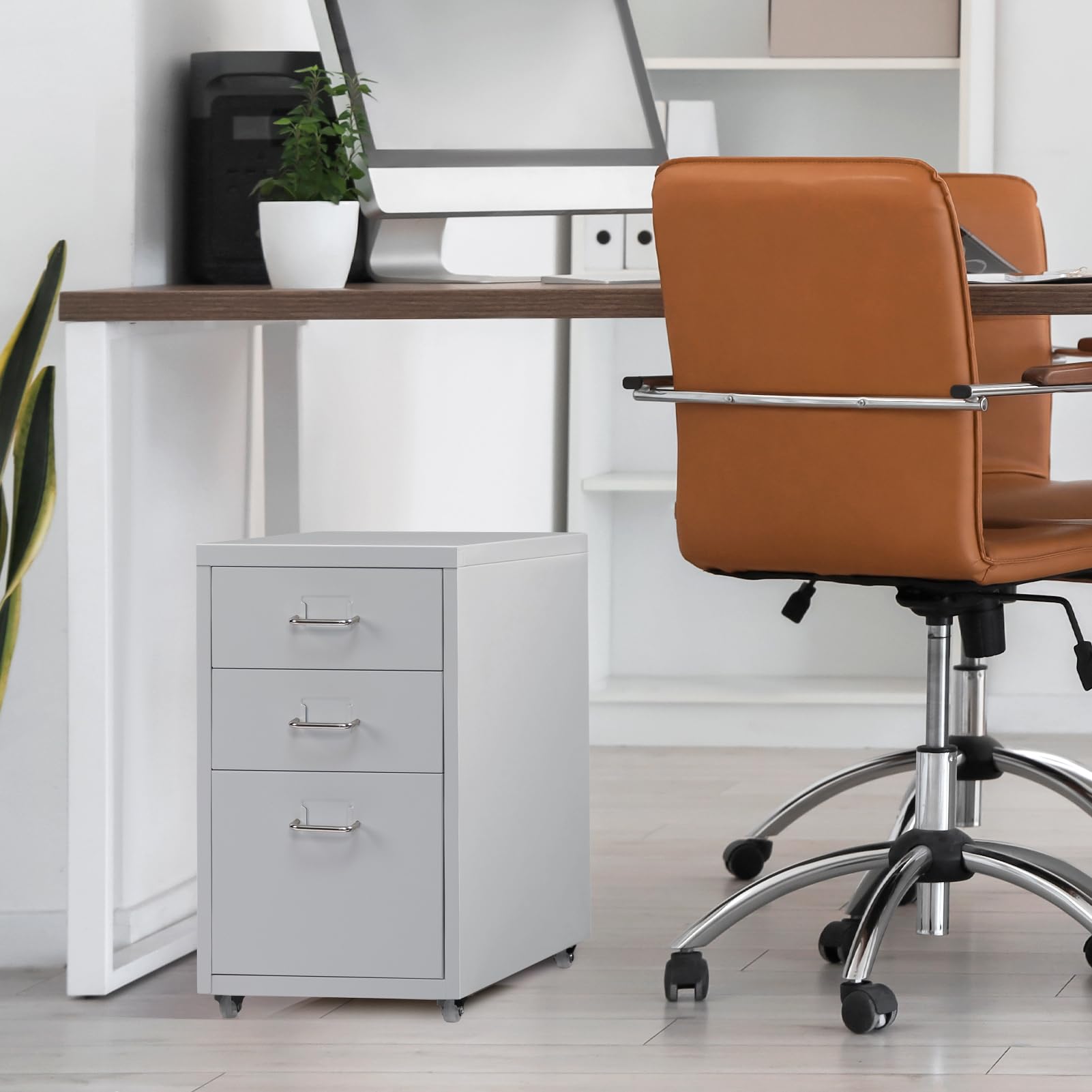 HollyHOME Armoire de classement mobile à 3 tiroirs, armoire de classement, organisateur de classement sous bureau avec roulettes, armoire de rangement en métal à roulettes pour la maison et le bureau