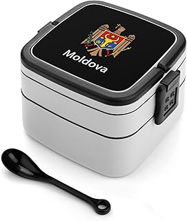 Coat of Arms Moldova Bento Box Adult Lunch Box Two Layers Design with Hand Carry And Spoon for Work Camp Travel