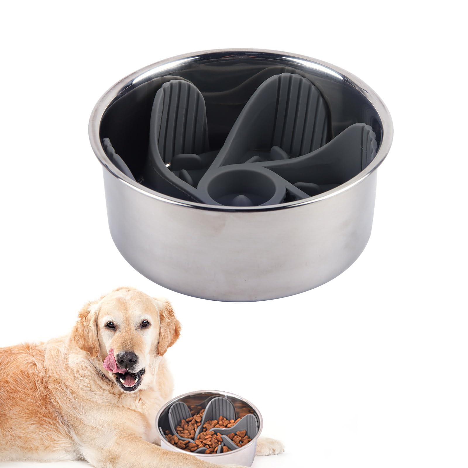Cuenco Alimentación Lenta para Mascotas, Taozoey Silicona Comedero Perro Antivoracidad, Comedero Lento Mascotas Cuenco, Cortable, con Ventosa Antideslizante, con Cubeta de Acero Inoxidable