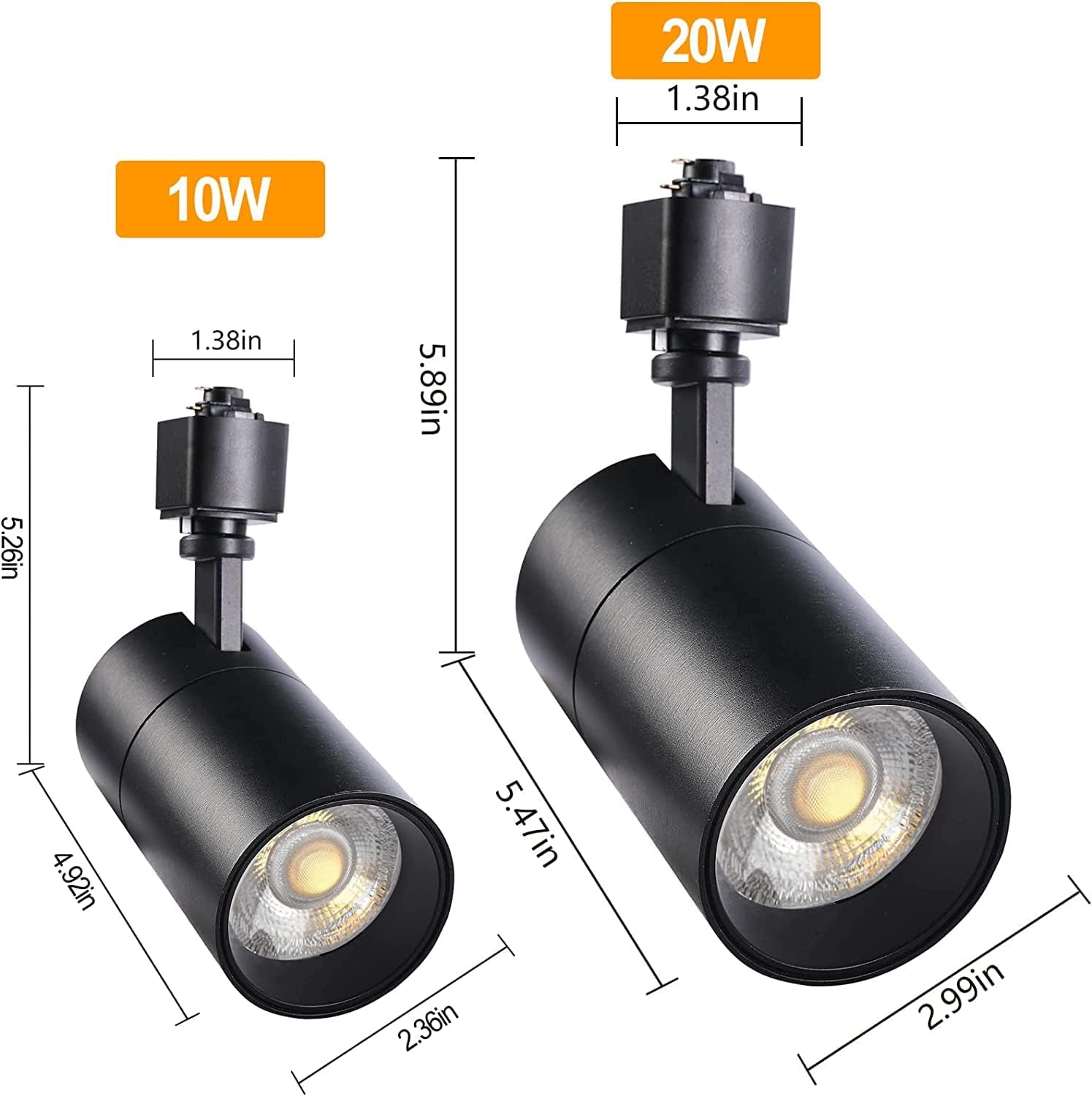VANoopee 3-Color 10W+20W H Track Lighting Heads Dimmable LED Track Light Heads Bright Rail Ceiling Spotlight Fixtures Accent Task, 3000K 4000K 5000K, Flicker Free CRI90+ 36° 1000lm, Matte Black