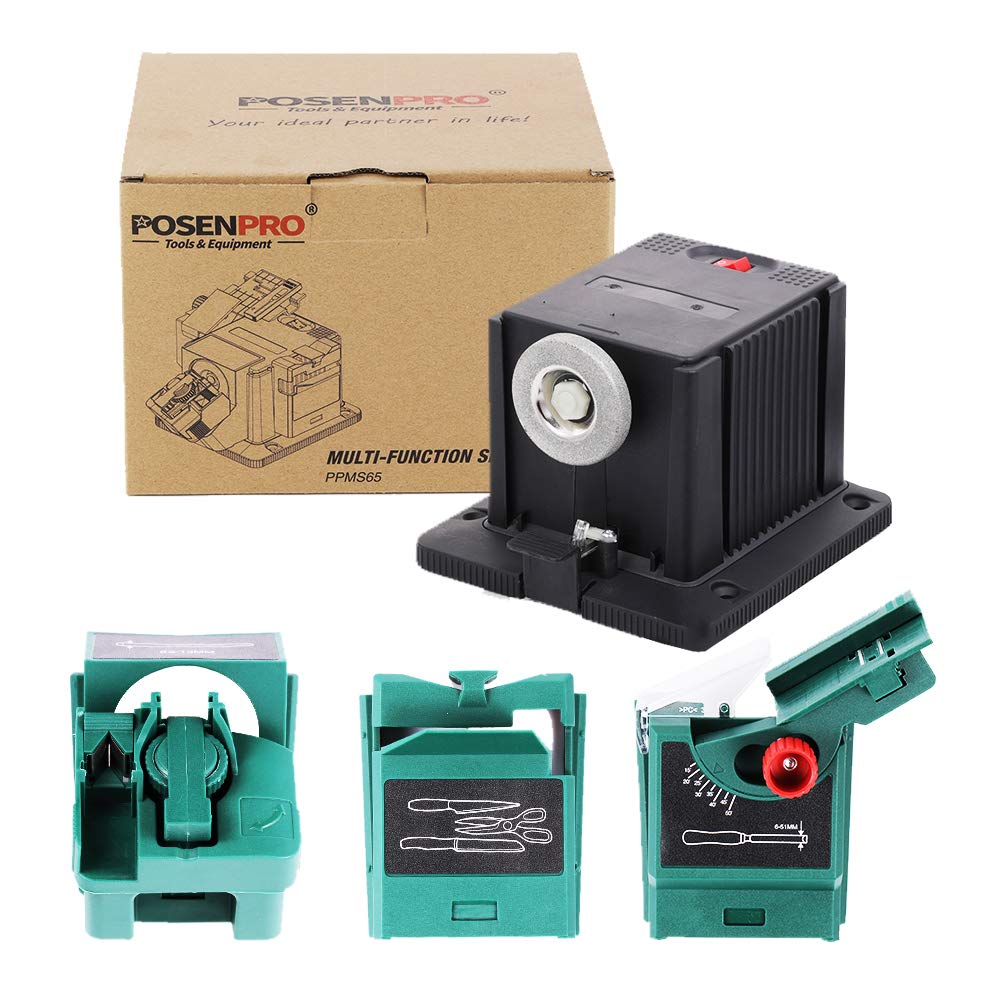 POSENPRO 65W Affilacoltelli elettrico, Rettificatrice universale, Affila Coltelli Arrota Lame Forbici Cacciaviti Scalpello, Affilapunte Multifunzionale Affilalame Per Coltelli, Forbici e Trapani