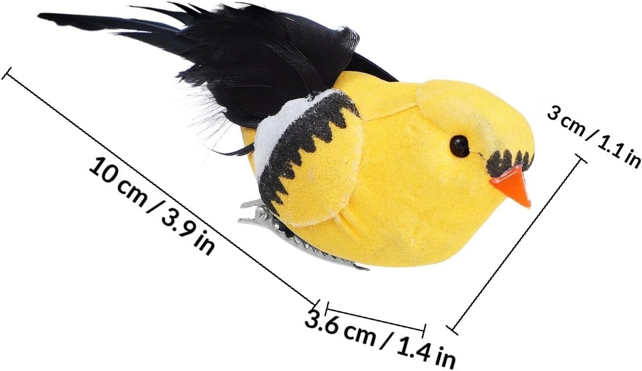 6pcs Yellow Bird Figurine Foam Clip on Indoor Living Room Decor Set image 2