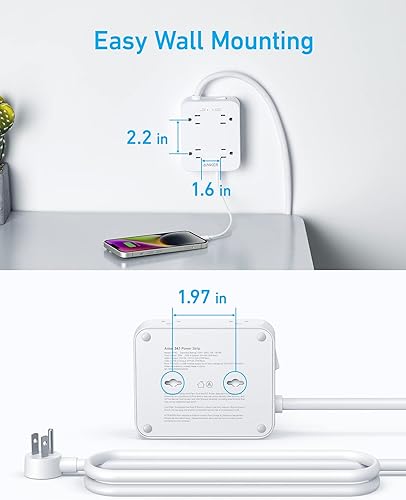 Miniatura 6 de Anker Regleta de alimentación con puertos USB, 5 pies, protector de sobretensión (2000J), 8 extensores de salida amplios, 2 puertos USB-A y 1 puerto