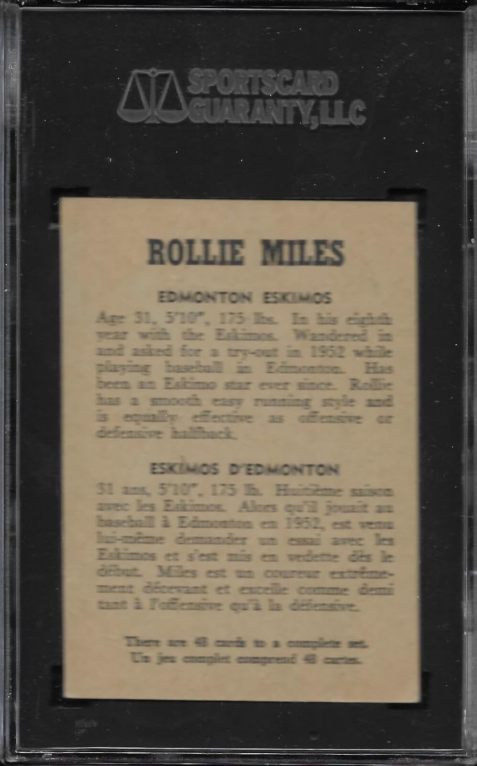 Sgc 50 1959 Wheaties Cfl Football Rollie Miles - Football Cards